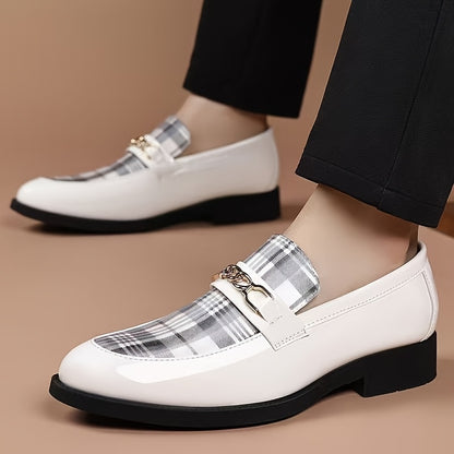 Men's Plus Size Non-Slip Slip-On Loafer Shoes -  Plaid & Low-Top Dress Footwear with Toe for Weddings, Business Meetings, Parties - All-Season British Style Casual (for right & left foot)