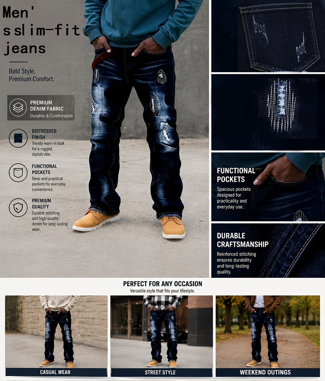 2026 New Men's Jeans, Fashionable Trend Slim Fit Jeans, Elastic Denim Leggings, Slimming Slim Fit Men's Pants, Slim Fit Version, Versatile Design, Suitable for All Seasons