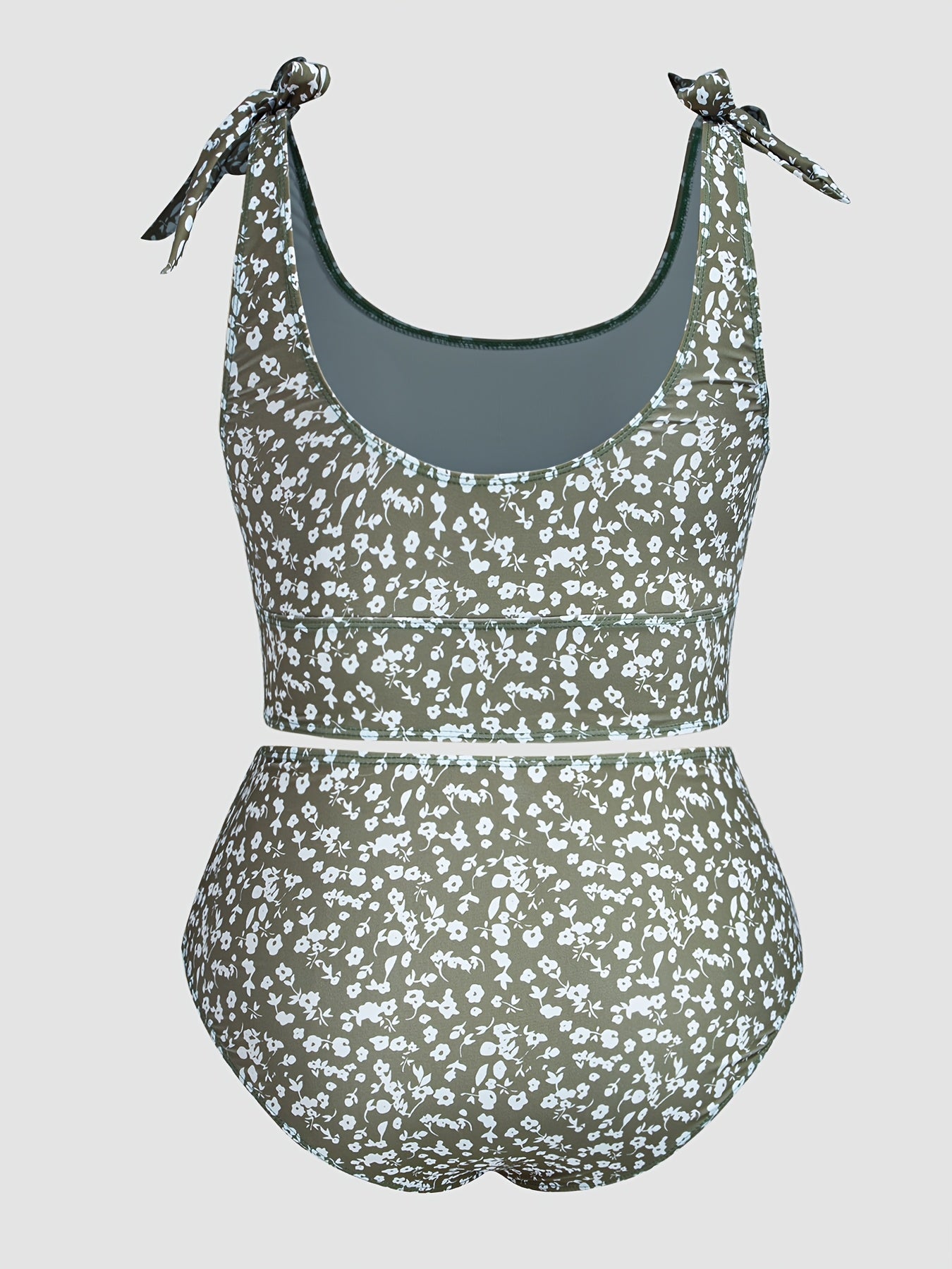 1set MOXDO Plus Size Floral Print Tankini Swimsuit Set, Casual Knit Polyester Beachwear with Tie Detail, High Stretch Fabric, Two-Piece Swimwear