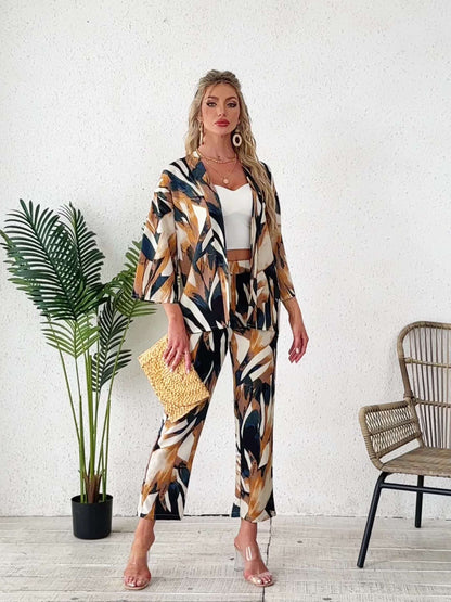 [ Cloud Orientation ] Women'S Elegant Leaf Print Two Piece Set