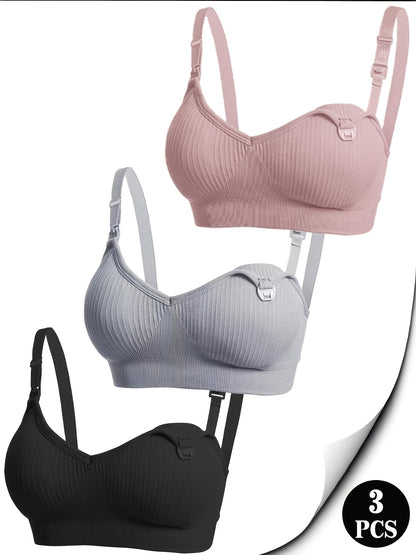 3 pcs of Pregnant Women Breastfeeding Underwear Breastfeeding Bra Open-Button Multi-Color Bra for Postpartum Comfort During Pregnancy