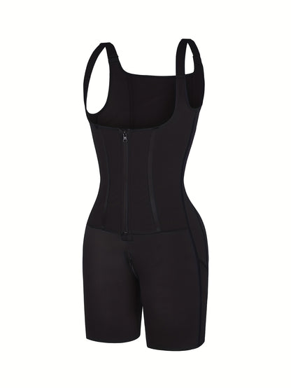 Women Plus Size Tummy Trimmer Control Shapewear Bodysuit, 2-In-1 Waist Trimmer Control Fajas Shapewear. Adjustable Hooks And Zipper Abdomen Trimmer Shapewear
