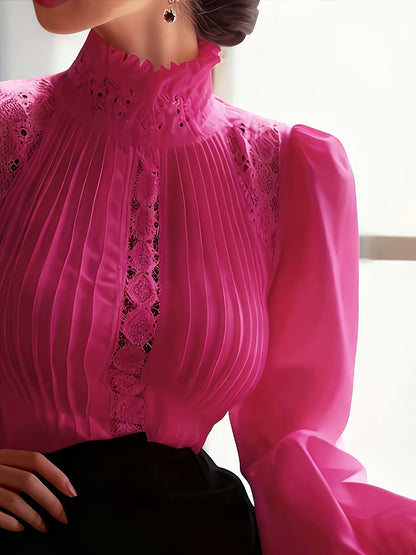 Fashion Women'S Shirt T-shirt Advanced Sense Of Luxury Elegant Fashion White Hollow Puff Sleeves Ruffled Turtleneck Shirt Top Female Design Sense.