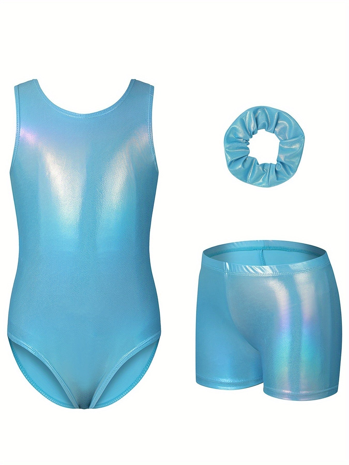Girls' Sleeveless Gymnastics Bodysuit + Shorts + Headwear, Perfect for Outdoor