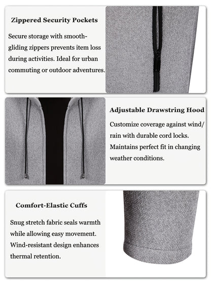 Men's Casual Hoodie, Hooded Mid Length Coat, Lined Zip Up Hoodie, Stylish Slim Fit Hoodie with Pockets, Suitable for Daily Wear, Outdoor Activities And Street