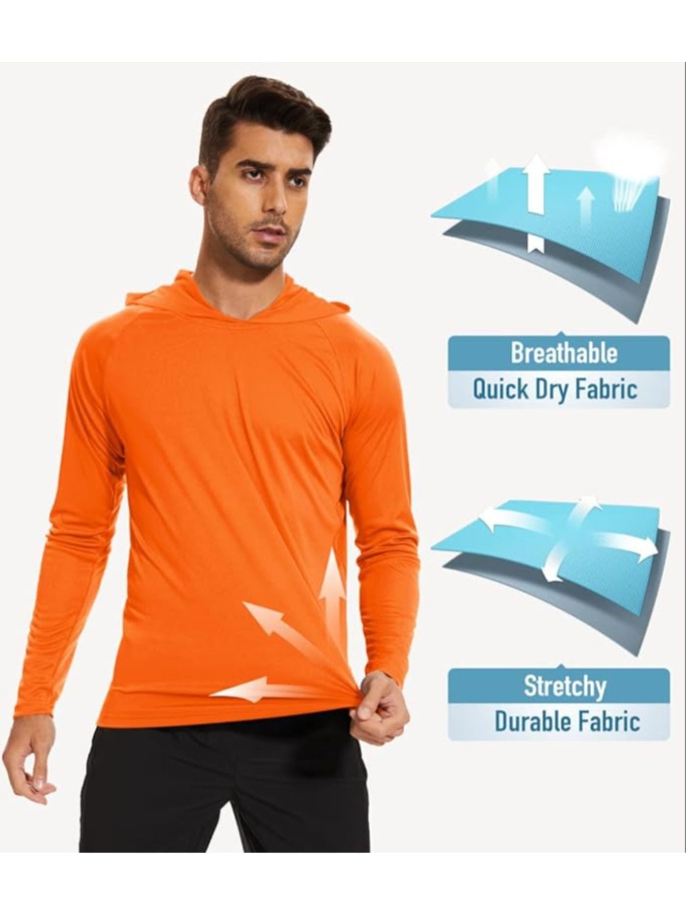 2 pc High Visibility Sun Protection Lightweight Long Sleeve Hoodie, UPF 50+ Quick-Dry, SPF UV Shirt, Active Wear