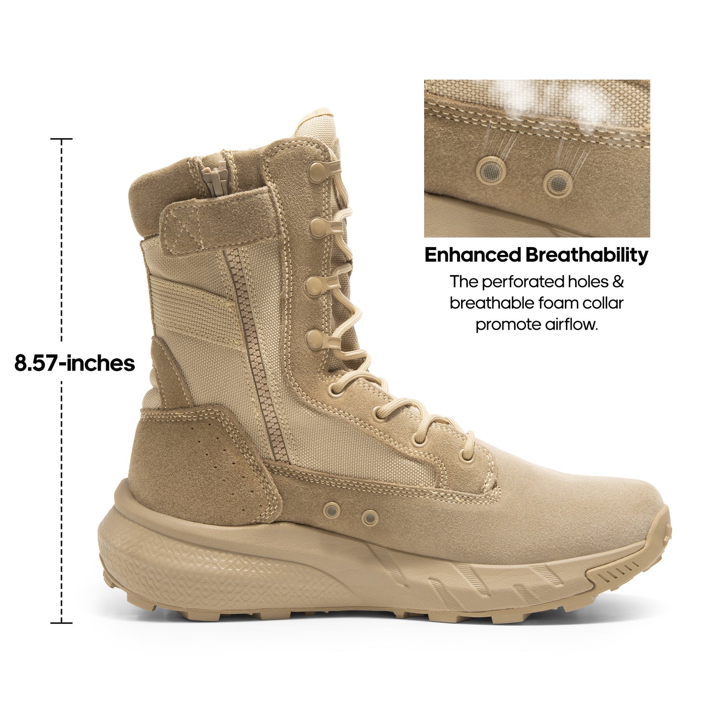 Men's Breathable Zipper Work Boots Side Lightweight Hiking Motorcycle Boots