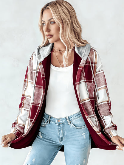 Summer Women'S Retro Checkered Hooded Jacket - Button Long Sleeve, Lightweight And Breathable Layered All Year Round Suitable for Casual And Daily Wear, Women'S Clothing Sportswear Women'S Top Suitable for Women'S Hot Wear