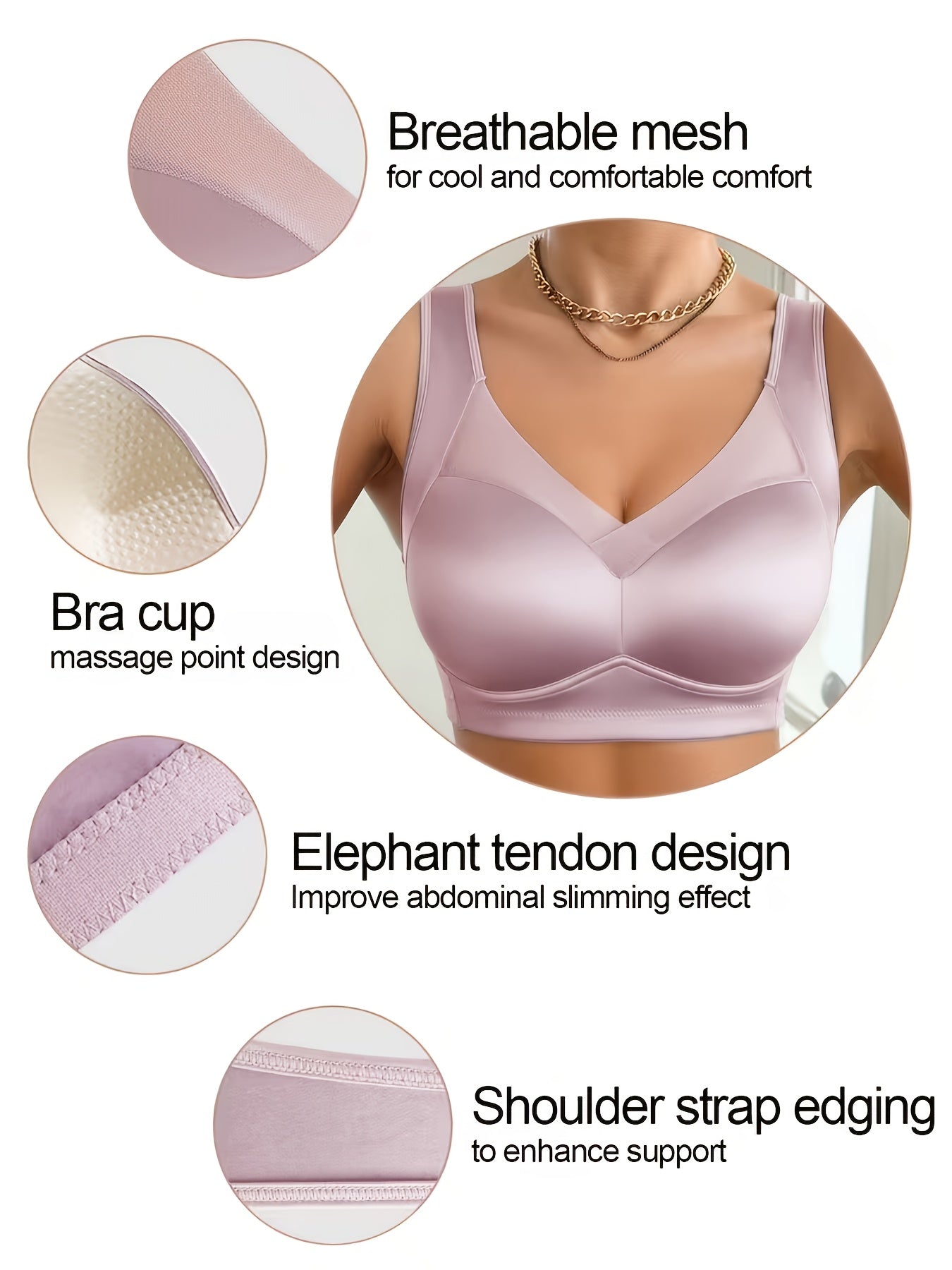 1pc High-quality Satin Fabric Women'S Bra | Wireless, Front Buckle Design, Strong Support, Comfortable Gather, Suitable for Daily and Formal Wear, Non-removable Padding