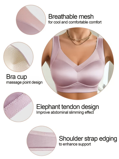 1pc High-quality Satin Fabric Women'S Bra | Wireless, Front Buckle Design, Strong Support, Comfortable Gather, Suitable for Daily and Formal Wear, Non-removable Padding