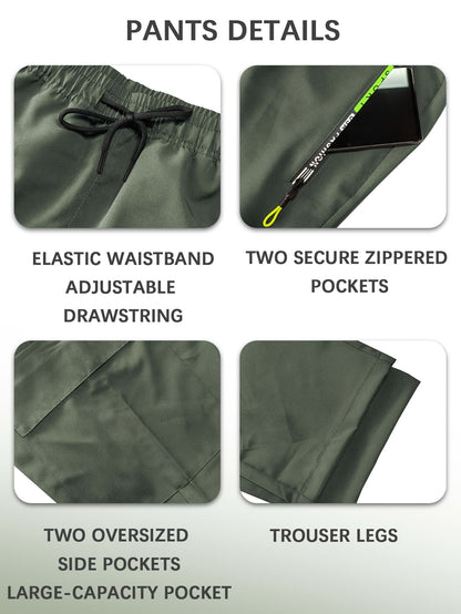 Women'S Heavy-Duty Cargo Pants with Multi-Zipper Pockets & Neon Green Zippers - Belt-Like Waist Drawstring, Full-Length Trousers for Outdoor, Travel - Casual Pants (Neon Green Accent, Spring/Fall) - No-Leg-Slip Design