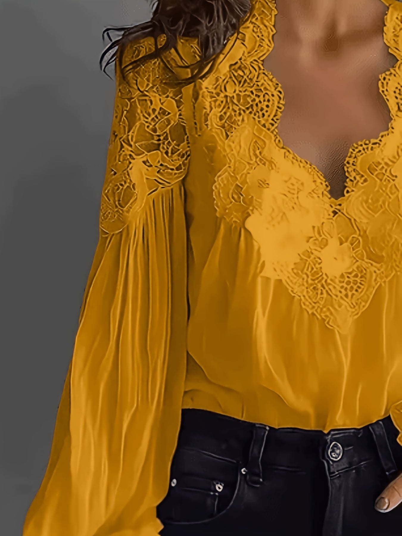 Plus Size, Spring and Summer Women's Bubble Sleeve Lace Splicing Shirt, Comfortable Fabric, Machine Washable