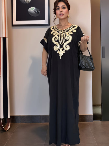 Middle Eastern Kaftan Dress for Women - Classic Robe Featuring Short Sleeves And a Round Neck, This Short Dress Is Ideal for Year-Round Use, Machine Washable Cultural Garment for Muslim Women, Perfect for Hajj, Eid, Weddings, And Everyday Modesty