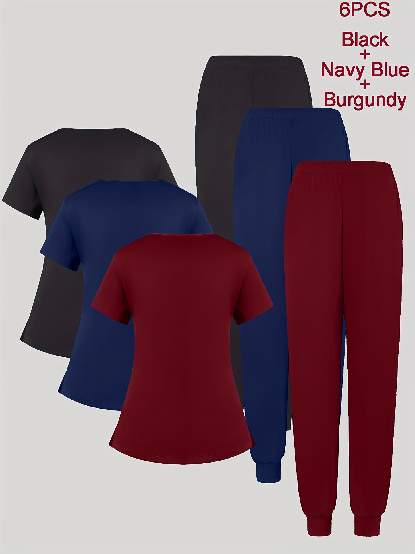 6pcs Set of Women'S V-Neck Matte Breathable Uniform Pocket Hand Washing Work Clothes Brush Hand Clothes Tying Feet Pants Set