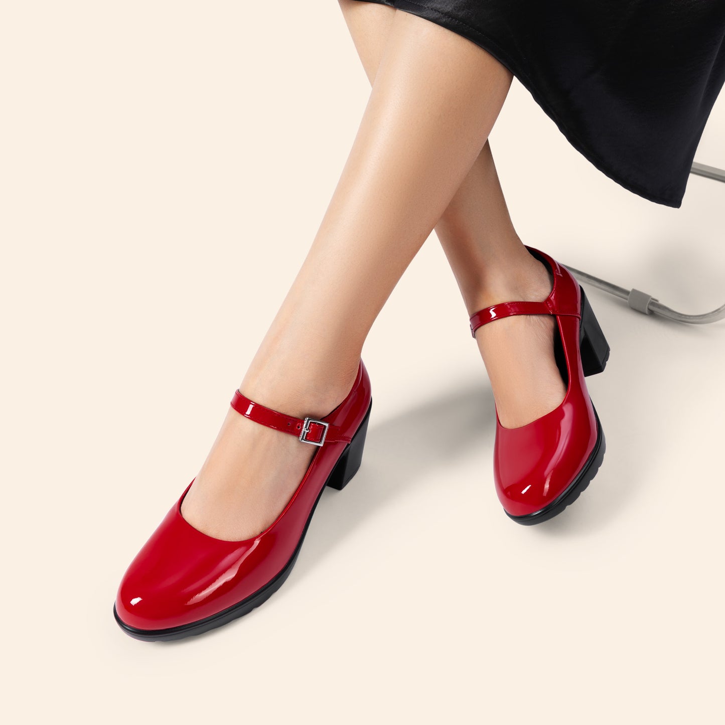 Women's Chunky Low Block Heels Mary Jane Closed Toe Work Pumps Comfortable Round Toe Dress Wedding Shoes
