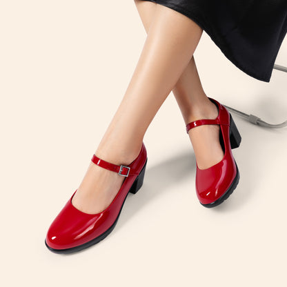 Women's Chunky Low Block Heels Mary Jane Closed Toe Work Pumps Comfortable Round Toe Dress Wedding Shoes