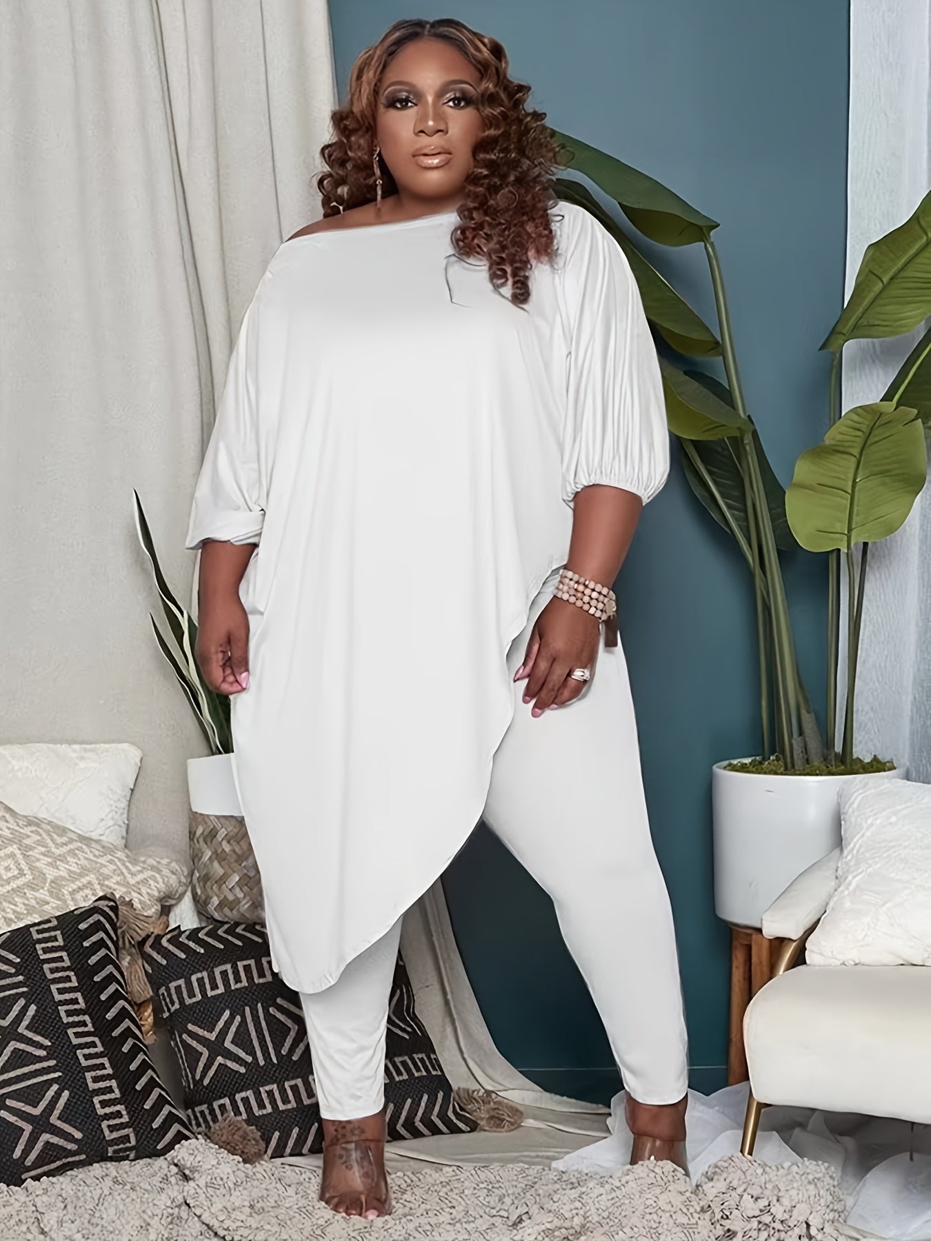 Plus Size, 1pc Plus Size Women's Clothing, Elastic, Soft And Comfortable, Skin-friendly And Breathable, Simple But Elegant, You Can Casually Match with Flats Or High Heels, Suitable for Leisure, Shopping, S,, And So On