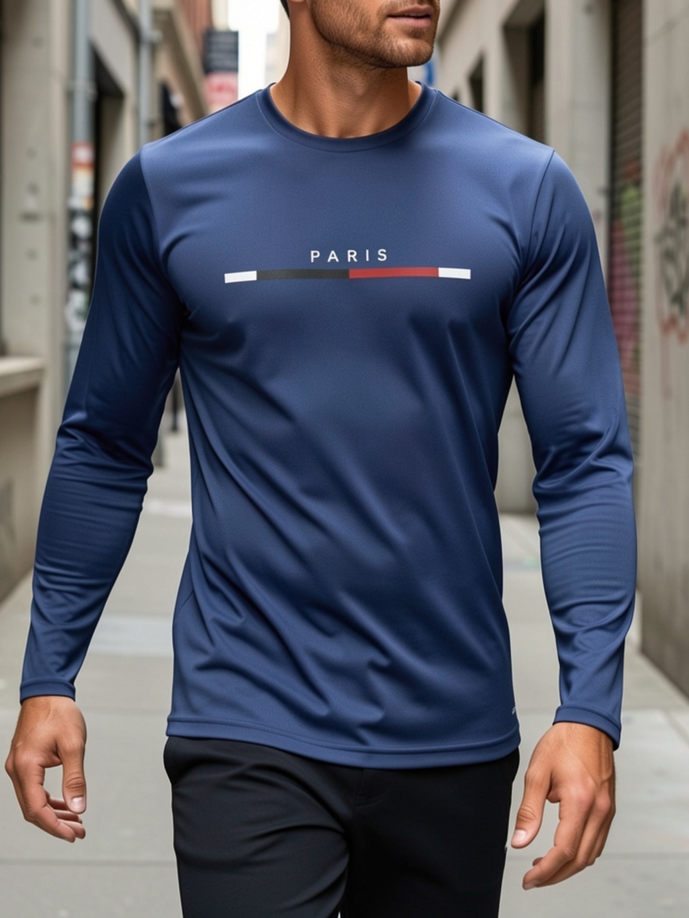 5-Pack Men'S Long Sleeve T-Shirts | Breathable Polyester, Paris Print Design, Regular Fit for All Seasons, Crew Neck, Lightweight, Moisture Wicking