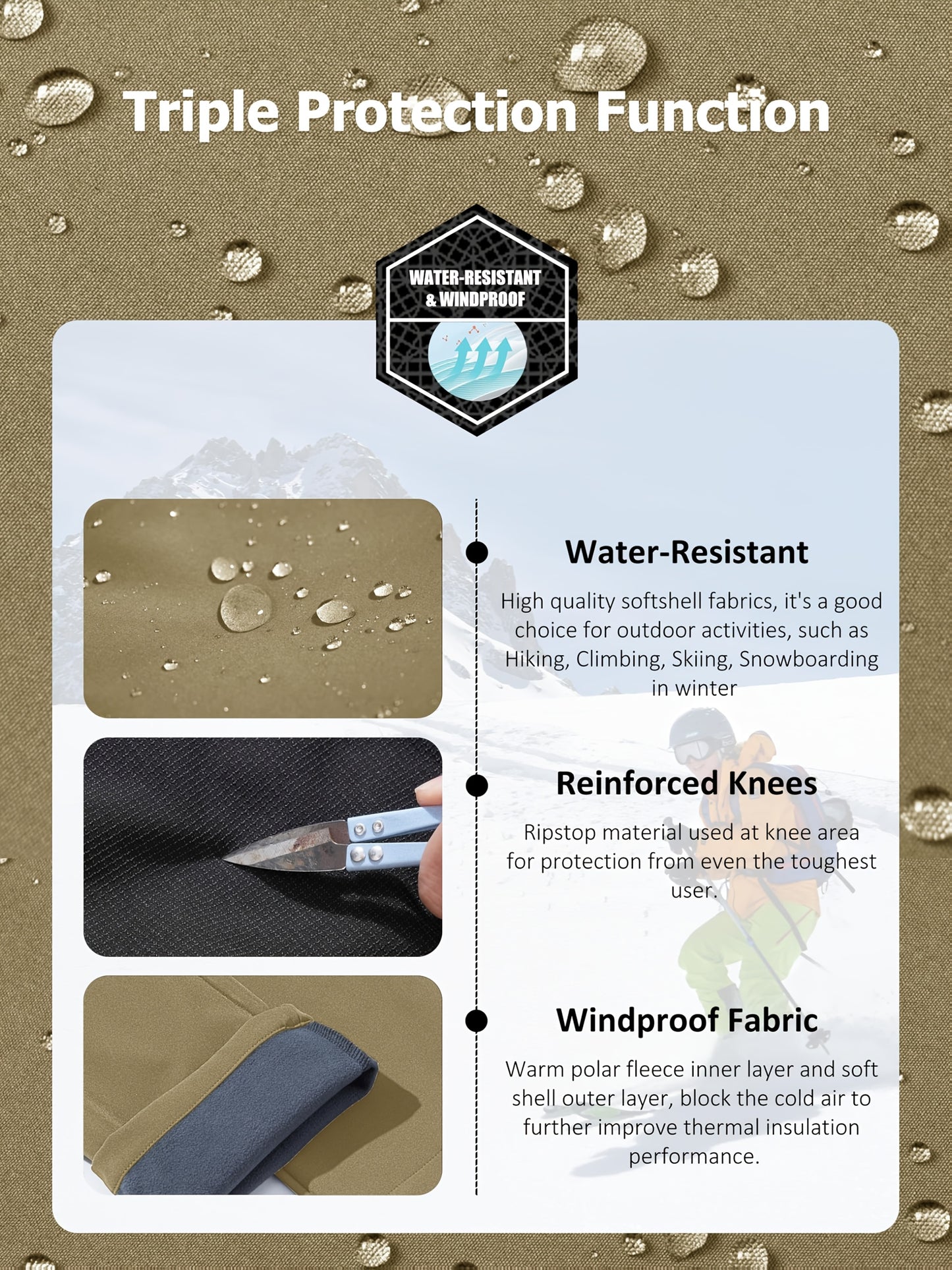 Men's Winter Fleece Pants Outdoor Softshell Pants Thickened Warm Lined Camping Fishing Trekking Hiking Pants Casual Trousers