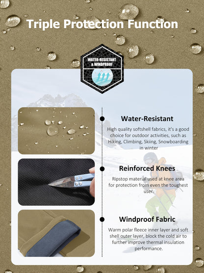 Men's Winter Fleece Pants Outdoor Softshell Pants Thickened Warm Lined Camping Fishing Trekking Hiking Pants Casual Trousers