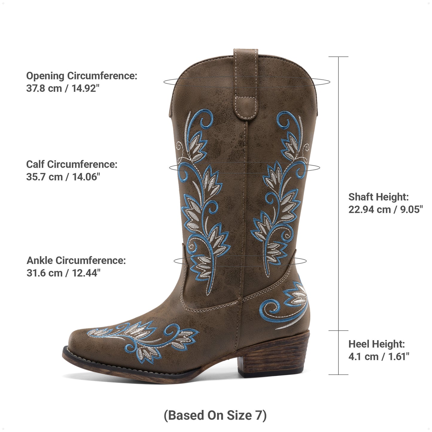 DREAM PAIRS Women's Cowboy Cowgirl Western Mid Calf Boots Square Toe Embroidered Stitched Pull On Country Boots with Low Chunky Heel