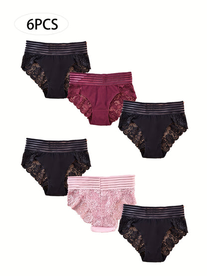 6pcs Sexy Lace Women's Panties Mid-rise Temptation Transparent Openwork Lingerie Women's Panties Briefs