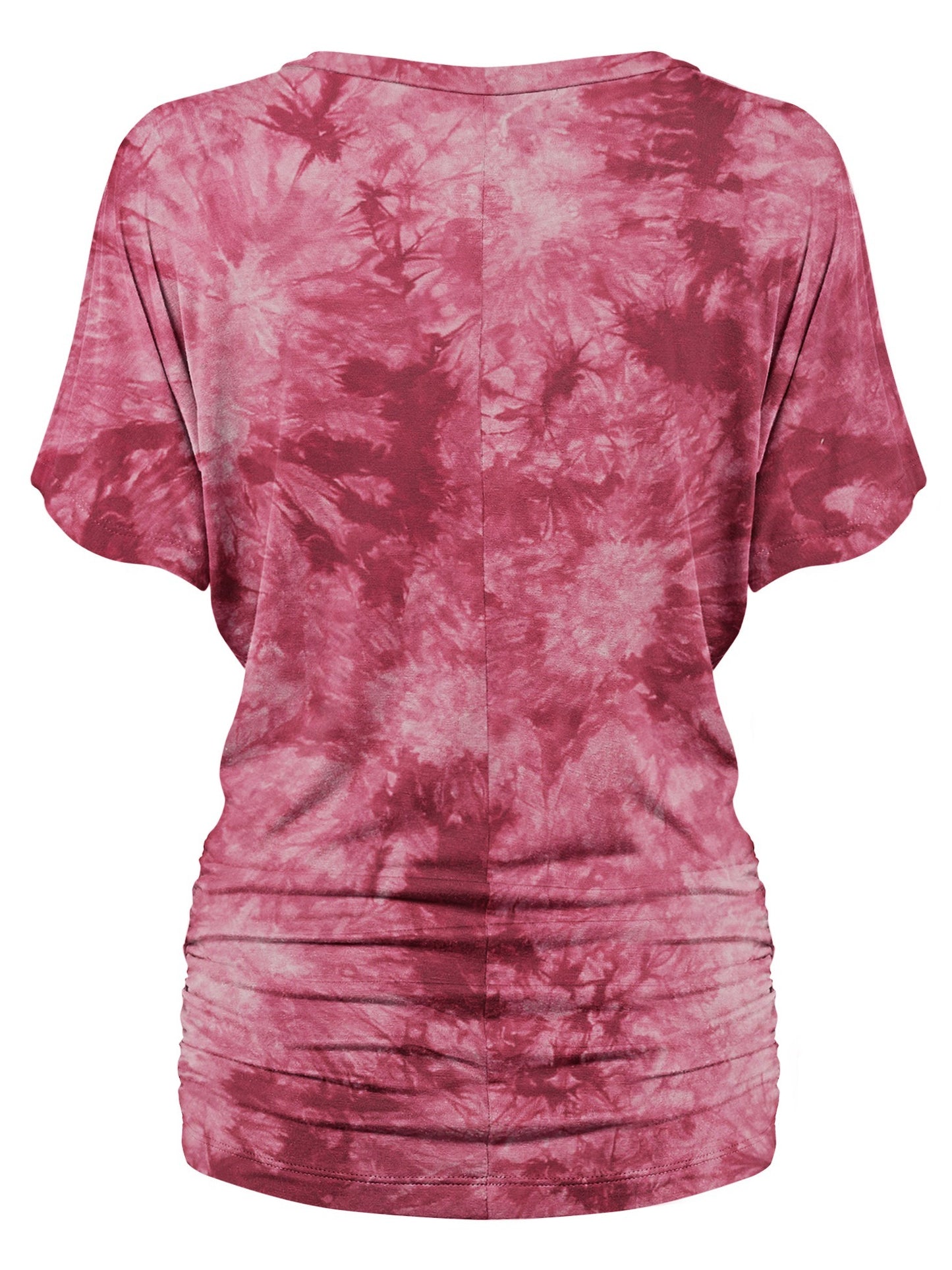 Women's Short Sleeve V Neck Tie-Dye Dolman Top w/Side Shirring