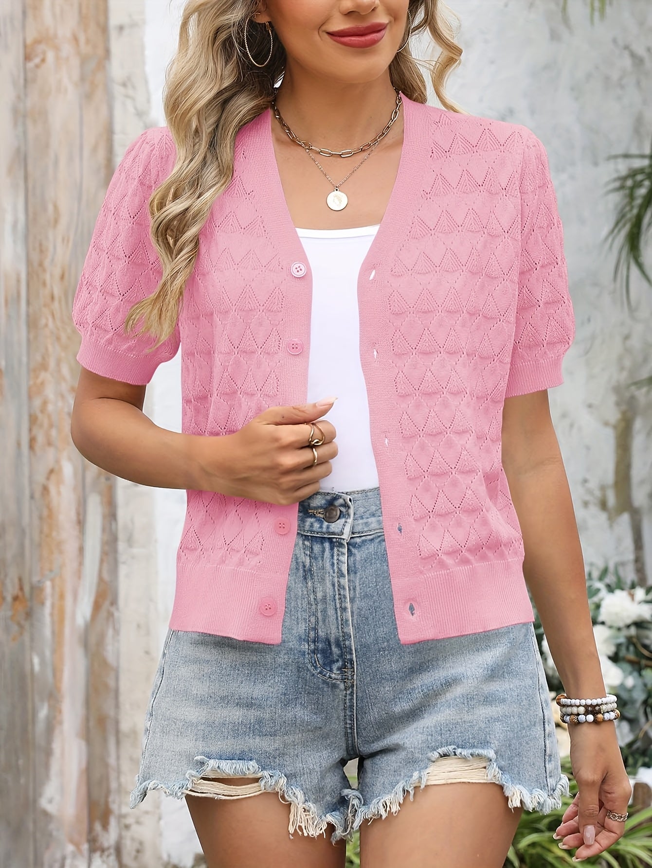 Lightweight Crocheted Short Cardigan for Women Featuring Puff Sleeves; a Breathable, Comfy, And Versatile Top Ideal for Spring And Summer