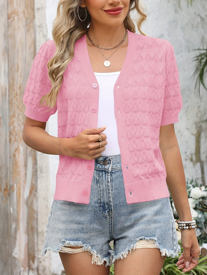 Lightweight Crocheted Short Cardigan for Women Featuring Puff Sleeves; a Breathable, Comfy, And Versatile Top Ideal for Spring And Summer