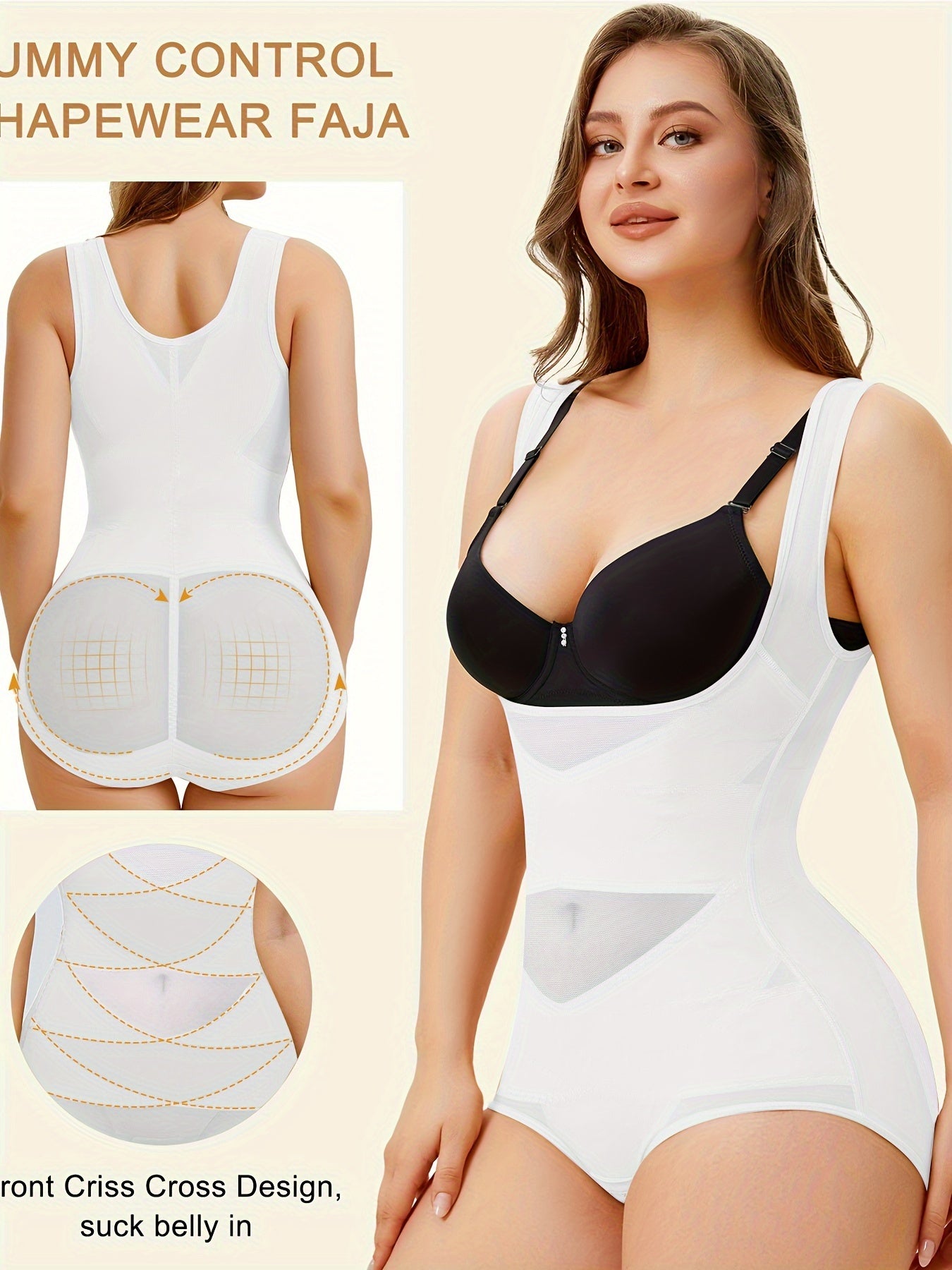 Women's Shapewear Bodysuit, Tummy Control High-Waist Panty, Butt Lifter, Underwear with Wide Straps Comfortable U-Shape Push Up Design, Breathable Body Shaper