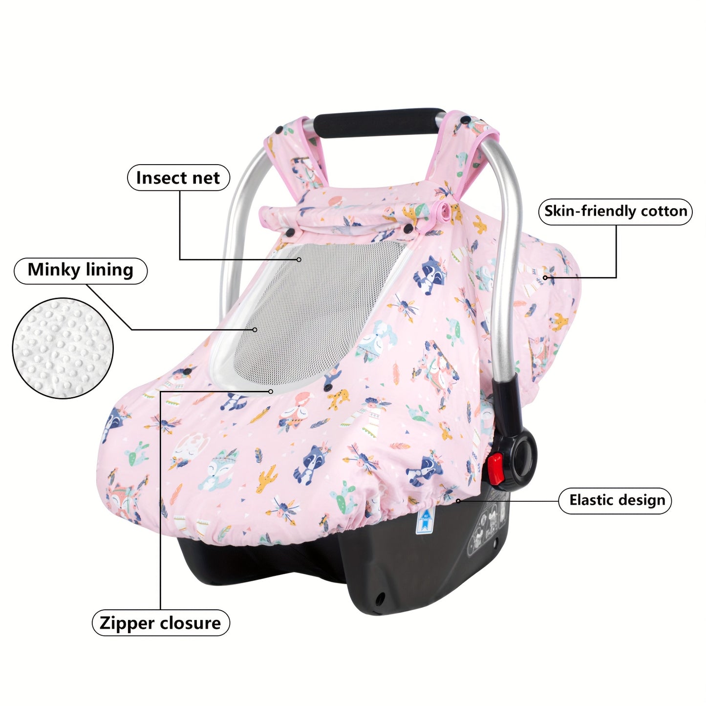 Beavtaens Car Seat Cover Baby, 3 In 1 Minky Baby Carseat Sover For Winter With Storage Bag