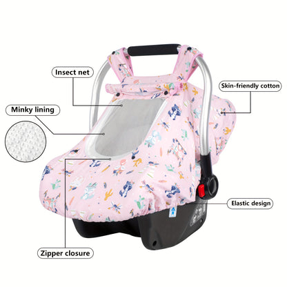 Beavtaens Car Seat Cover Baby, 3 In 1 Minky Baby Carseat Sover For Winter With Storage Bag