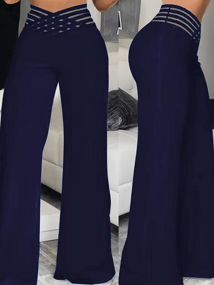 Summer European And American Women's Hollow Waist Belt, High Waisted Casual Straight Leg Loose Pants, Wide Leg Pants