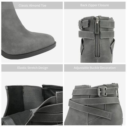 Women's Chunky High Heel Ankle Boots, Close Toe Fall Heeled Booties Shoes