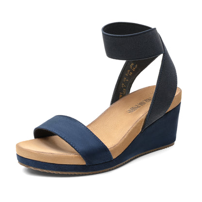 Womens Open Toe Elastic Ankle Strap Platform Wedge Sandal, Comfortable Versatile for everyday wear, meeting friends, running errands, and other occasions with wrap dresses, jeans, skirts, shorts, jumpsuits