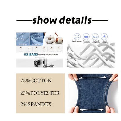 HME Women's Ankle Pants, Elastic Cargo Denim with Multiple Pockets, Heavy Wash Vintage Blue, Beltless Casual Vacation Street Style, Versatile Youthful Fashion, Autumn/Winter New Arrival