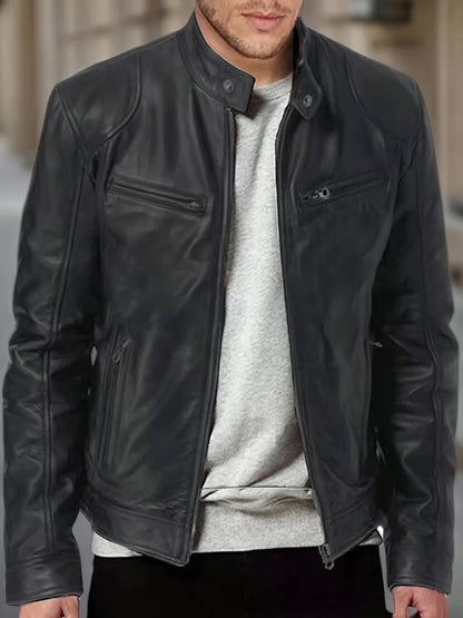 2026 Men'S Stand Up Collar Jacket, Spring And Autumn New Motorcycle Jacket, Stitched Details, Fashionable And Avant-Garde Casual Style Jacket, Retro Motorcycle Outfit, Handsome And Versatile, Worry Free Day And Night Temperature Difference