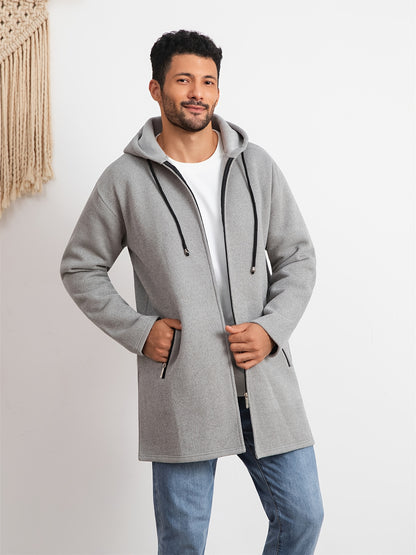 Men's Casual Hoodie, Hooded Mid Length Coat, Lined Zip Up Hoodie, Stylish Slim Fit Hoodie with Pockets, Suitable for Daily Wear, Outdoor Activities And Street