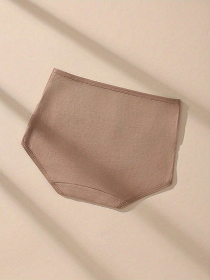 4pcs Fashionable Maillard Solid Color Underwear Pure Soft Light -Friendly Breathable Briefs Mid-Waist Women'S Underwear