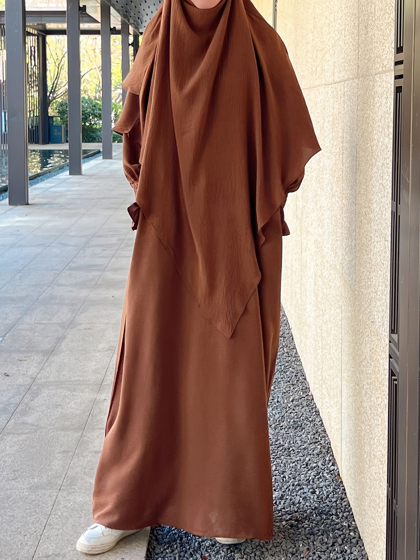 Khimar+abaya 2pcs Set Umrah Rida Set Player Abaya Set with Pockets