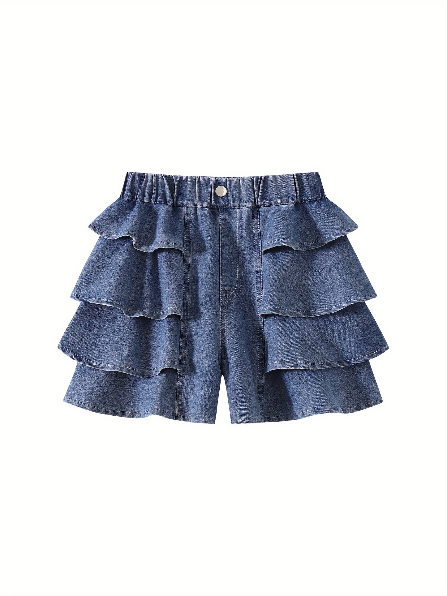 Girls' Blue Cotton Ruffle Shorts - product view 6