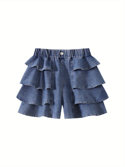 Girls' Blue Cotton Ruffle Shorts - product view 6