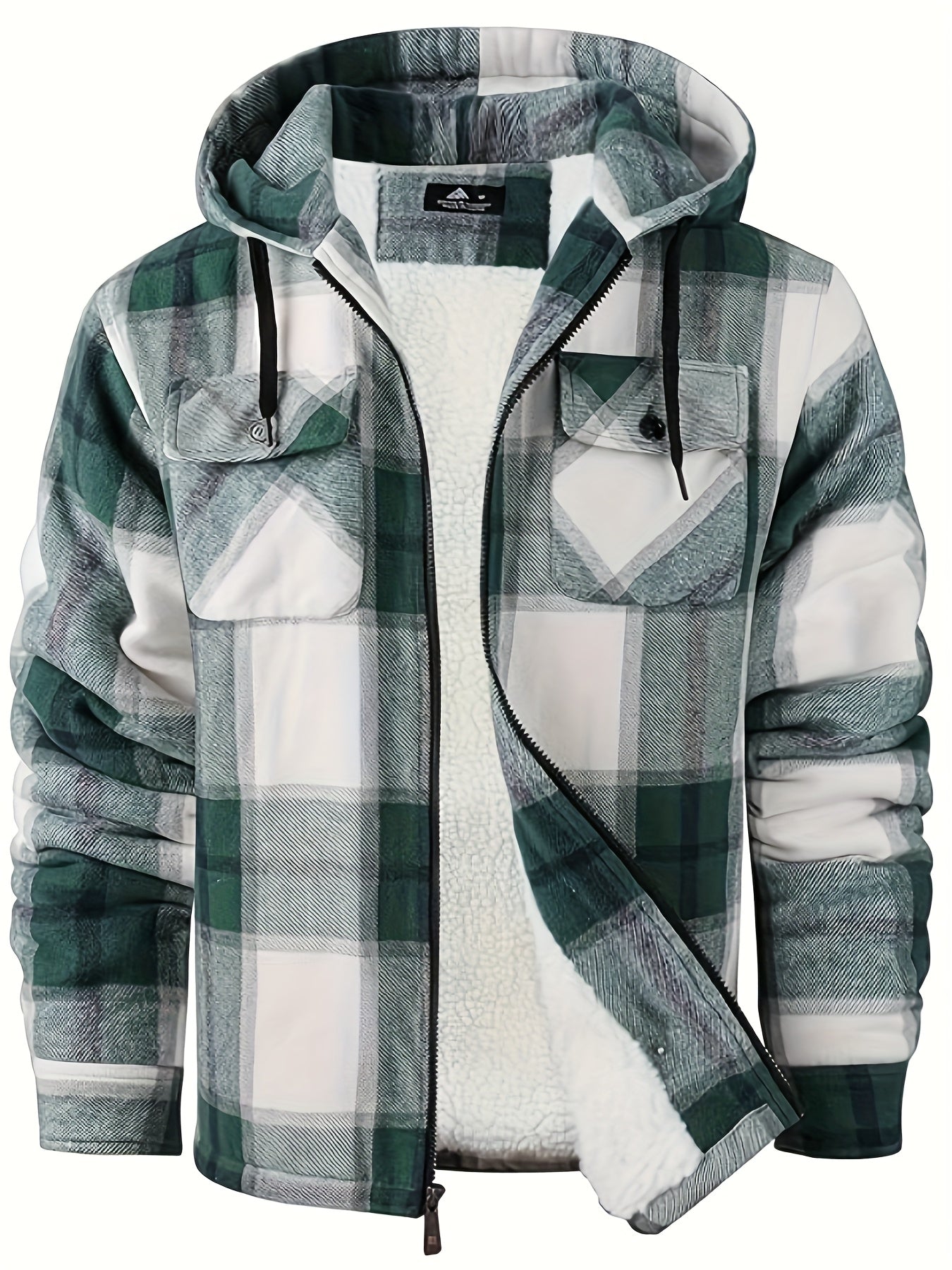 Men'S Zip-Up Hoodies with a Sherpa And Flannel Plaid Design