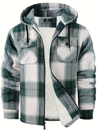 Men'S Zip-Up Hoodies with a Sherpa And Flannel Plaid Design