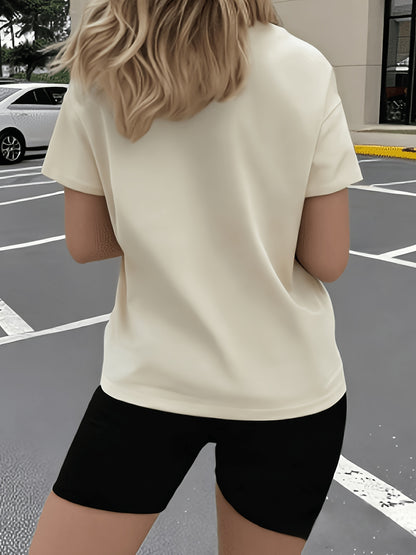 Women's 2pcs Oversized T-Shirt & Fitted Shorts Matching Outfit - Oversized T-Shirt with Fitted Shorts, Lettering Print Streetwear Lounge Wear, 2pcs Set Suitable for - Casual Wear, Machine Washable Matching