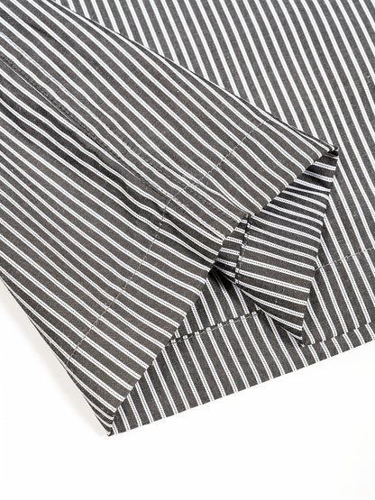 Unisex Casual Striped Shirt - Oversized, Loose Fit, Short Sleeve with Chest Patch Pocket | Lightweight Polyester Fabric | Perfect for Everyday, Beach, Party & Streetwear | Casual Attire | Chic Casual Style | Nontransparent Fabric