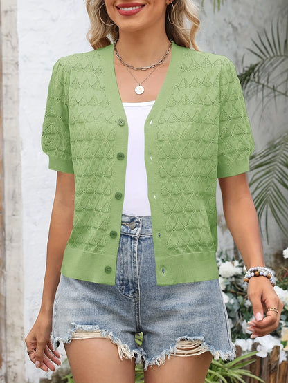 Lightweight Crocheted Short Cardigan for Women Featuring Puff Sleeves; a Breathable, Comfy, And Versatile Top Ideal for Spring And Summer