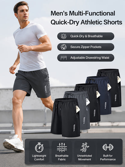 5pcs Men's Sports Gym Workout Shorts Basketball Shorts Men Stretch Waistband Side Zip Pocket Quick Drying