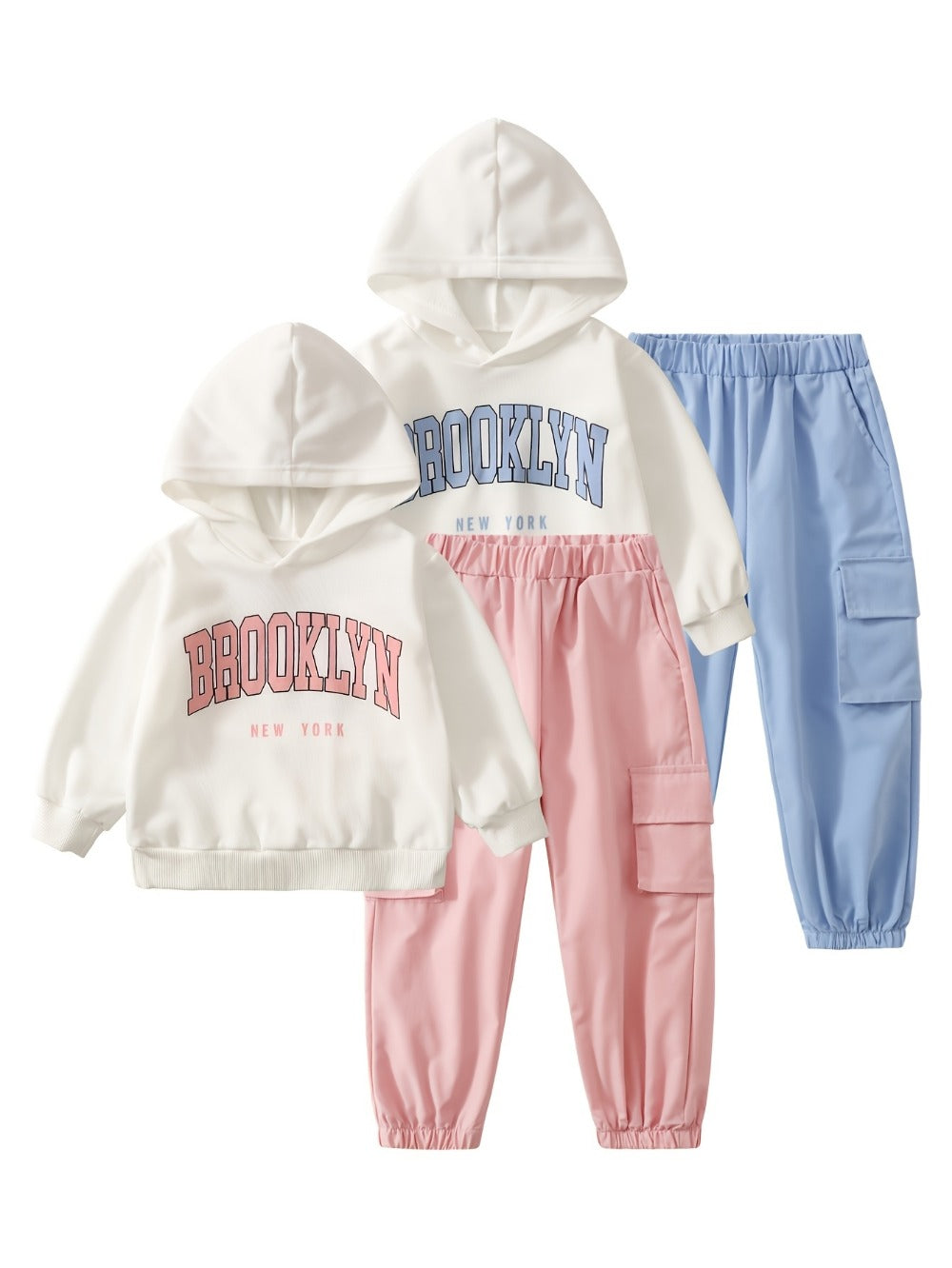 Girls' Autumn Winter Outfit Sets - 4-Set Random Print Hoodie Styles