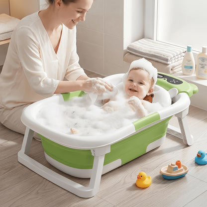 Baby Bathtub, Collapsible Bathtub For Newborn To Toddler, Durable Essential Infant Bath Tub, Portable Travel Baby Tub With Soft Cushion, No-Slip Hanging And Detachable